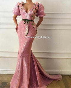 TEUTA MATOSHI Rose Puff Sleeve Mermaid gown