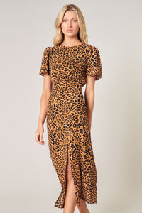 Shaina Leopard Bloom Midi Dress SUGARLIPS